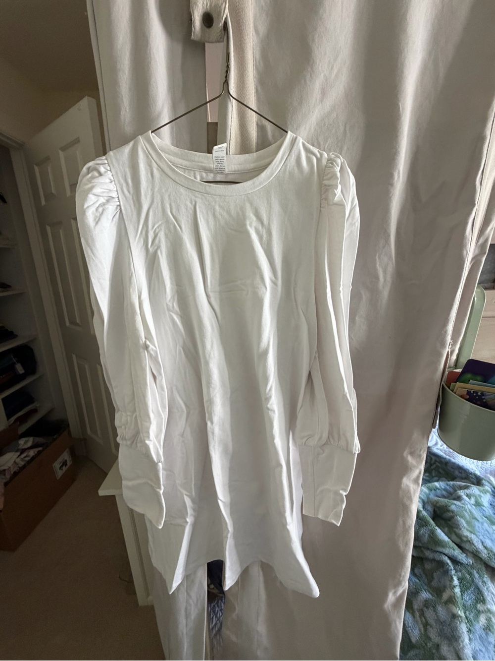 Addison Bay White Long Sleeve Puff-Shoulder Tee